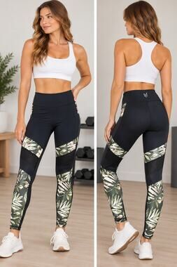 MINKPINK MOVE Womens M Black Green Floral High Waist Workout Leggings Activewear